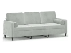 Sofá 3 lugares + almofadas decorativas 180cm veludo cinza-claro PT745019^ Sofá