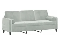 Sofá 3 lugares + almofadas decorativas 180cm veludo cinza-claro PT745019^ Sofá