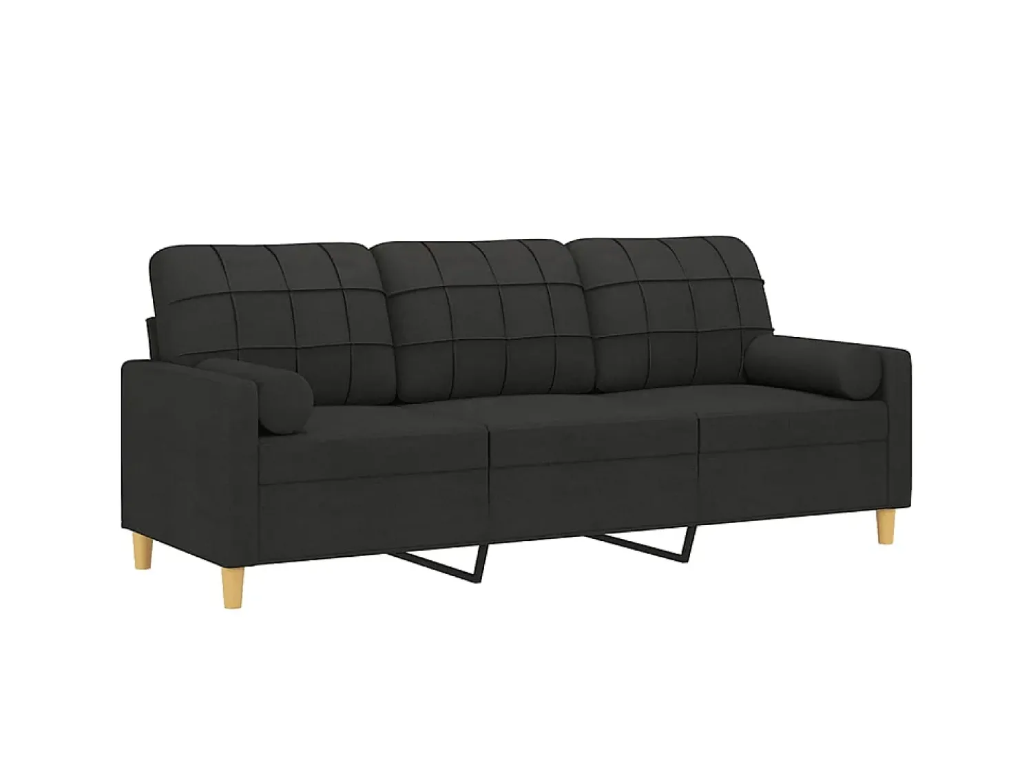New Sofá 3 lugares + almofadas decorativas 180 cm tecido PT263629 Preto