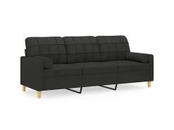 New Sofá 3 lugares + almofadas decorativas 180 cm tecido PT263629 Preto