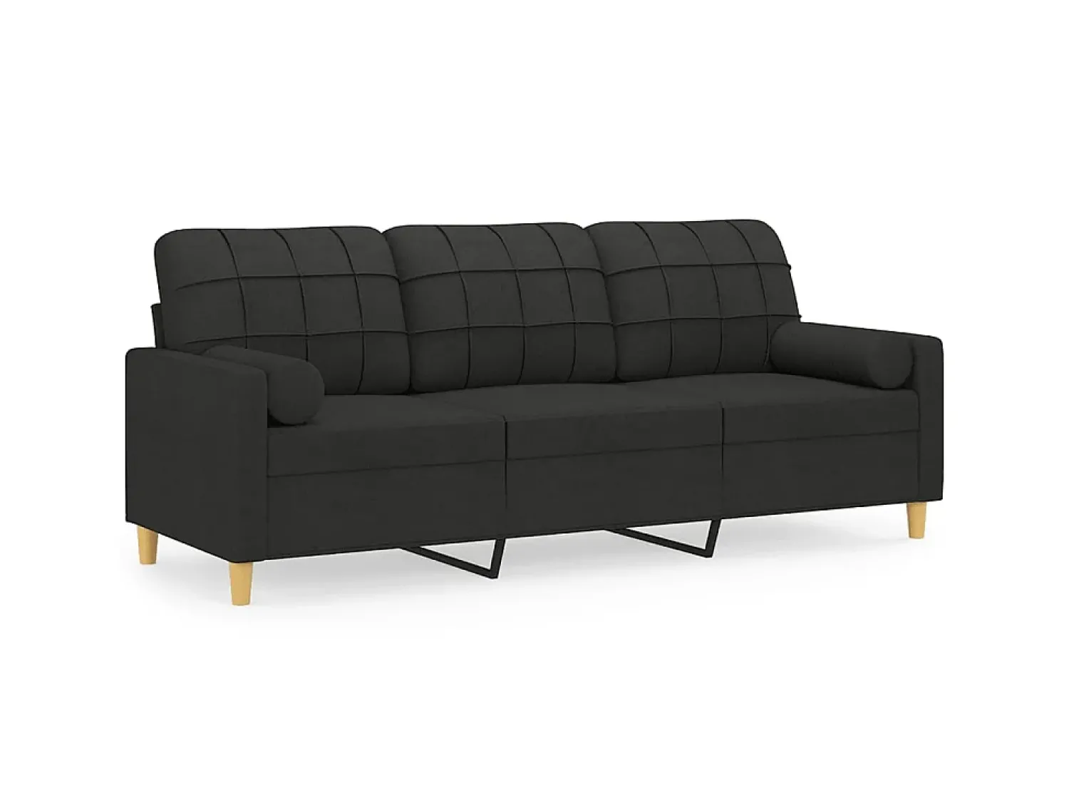 New Sofá 3 lugares + almofadas decorativas 180 cm tecido PT263629 Preto