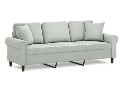 Sale Sofá 3 lugares + almofadas decorativas 180cm veludo cinza-claro PT754436 Cinzento claro