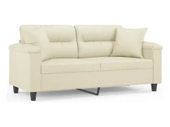 Sale Sofá 2 lugares + almofadas decorativas 140cm couro artif. PT298378 Creme