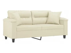 Sale Sofá 2 lugares + almofadas decorativas 140cm couro artif. PT298378 Creme
