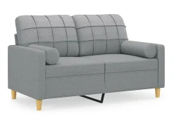 Sofá 2 lugares + almofadas decorativas 120cm tecido cinza-claro PT740532^ Sofá