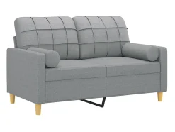 Sofá 2 lugares + almofadas decorativas 120cm tecido cinza-claro PT740532^ Sofá