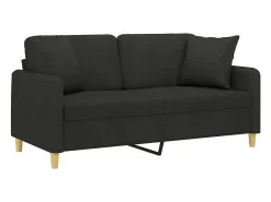 Sofá 2 lugares + almofadas decorativas 140 cm tecido PT721065 Preto