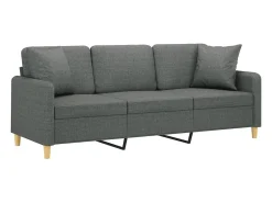 Clearance Sofá 3 lugares + almofadas decoração 180 cm tecido cinza-escuro PT416054 Cinzento