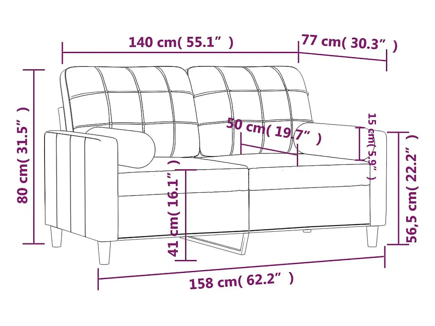 Sofá|vidaxl Sofá 2 lugares + almofadas decorativas 140 cm tecido cor Creme