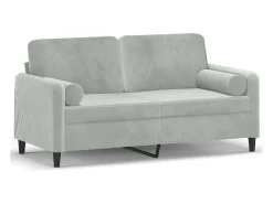 Sofá 2 lugares + almofadas decorativas 140cm veludo cinza-claro PT965093^ Sofá