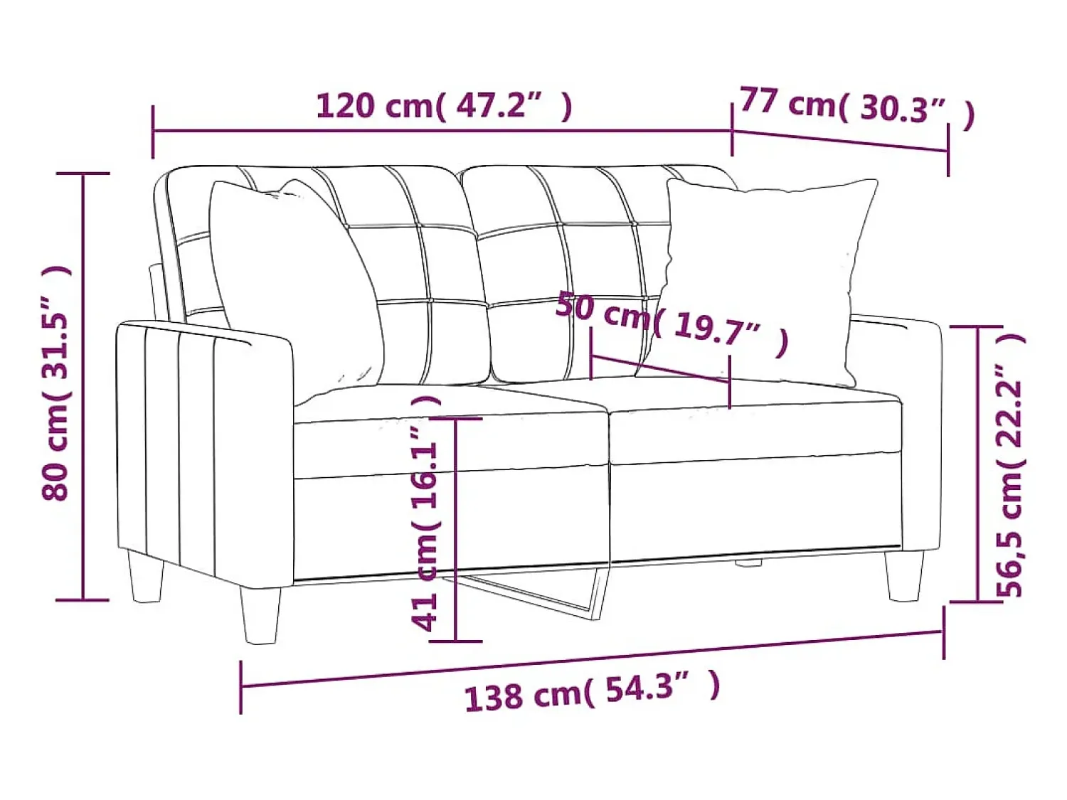 vidaxl Sofá 2 lugares + almofadas decorativas 120cm couro artif.^ Sofá
