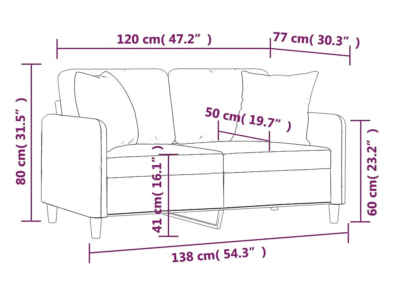 Sofá|vidaxl Sofá 2 lugares + almofadas decorativas 120 cm tecido Preto
