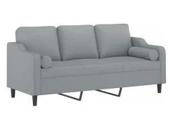 Sofá| Sofá 3 lugares + almofadas decorativas 180cm tecido cinza-claro PT676777 Cinzento