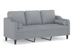Sofá| Sofá 3 lugares + almofadas decorativas 180cm tecido cinza-claro PT676777 Cinzento