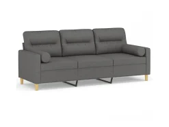 Sofá 3 lugares + almofadas decoração 180 cm tecido cinza-escuro PT421814^ Sofá