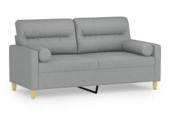 Outlet Sofá 2 lugares + almofadas decorativas 140cm tecido cinza-claro PT209938 Cinzento