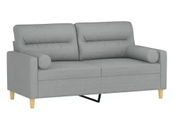 Outlet Sofá 2 lugares + almofadas decorativas 140cm tecido cinza-claro PT209938 Cinzento