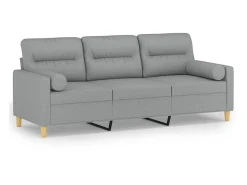 Best Sofá 3 lugares + almofadas decorativas 180cm tecido cinza-claro PT683583 Cinzento