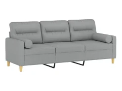 Best Sofá 3 lugares + almofadas decorativas 180cm tecido cinza-claro PT683583 Cinzento