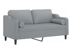 Sofá 2 lugares + almofadas decorativas 140cm tecido cinza-claro PT723745^ Sofá