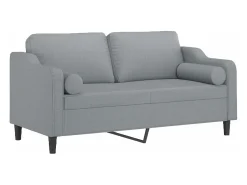 Sofá 2 lugares + almofadas decorativas 140cm tecido cinza-claro PT723745^ Sofá
