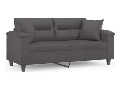Sofá| Sofá 2 lugares + almofadas decorativas 140cm couro artif. cinza PT178447 Cinzento