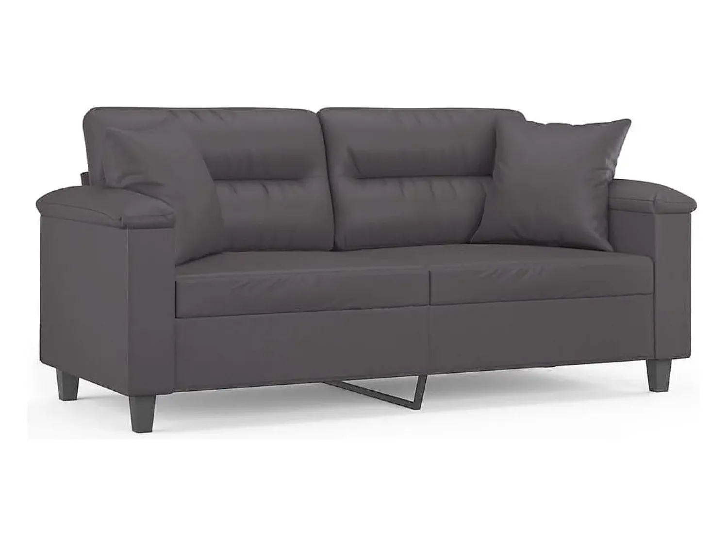 Sofá| Sofá 2 lugares + almofadas decorativas 140cm couro artif. cinza PT178447 Cinzento