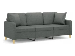 Sofá*vidaxl Sofá 3 lugares + almofadas decoração 180 cm tecido cinza-escuro Cinzento