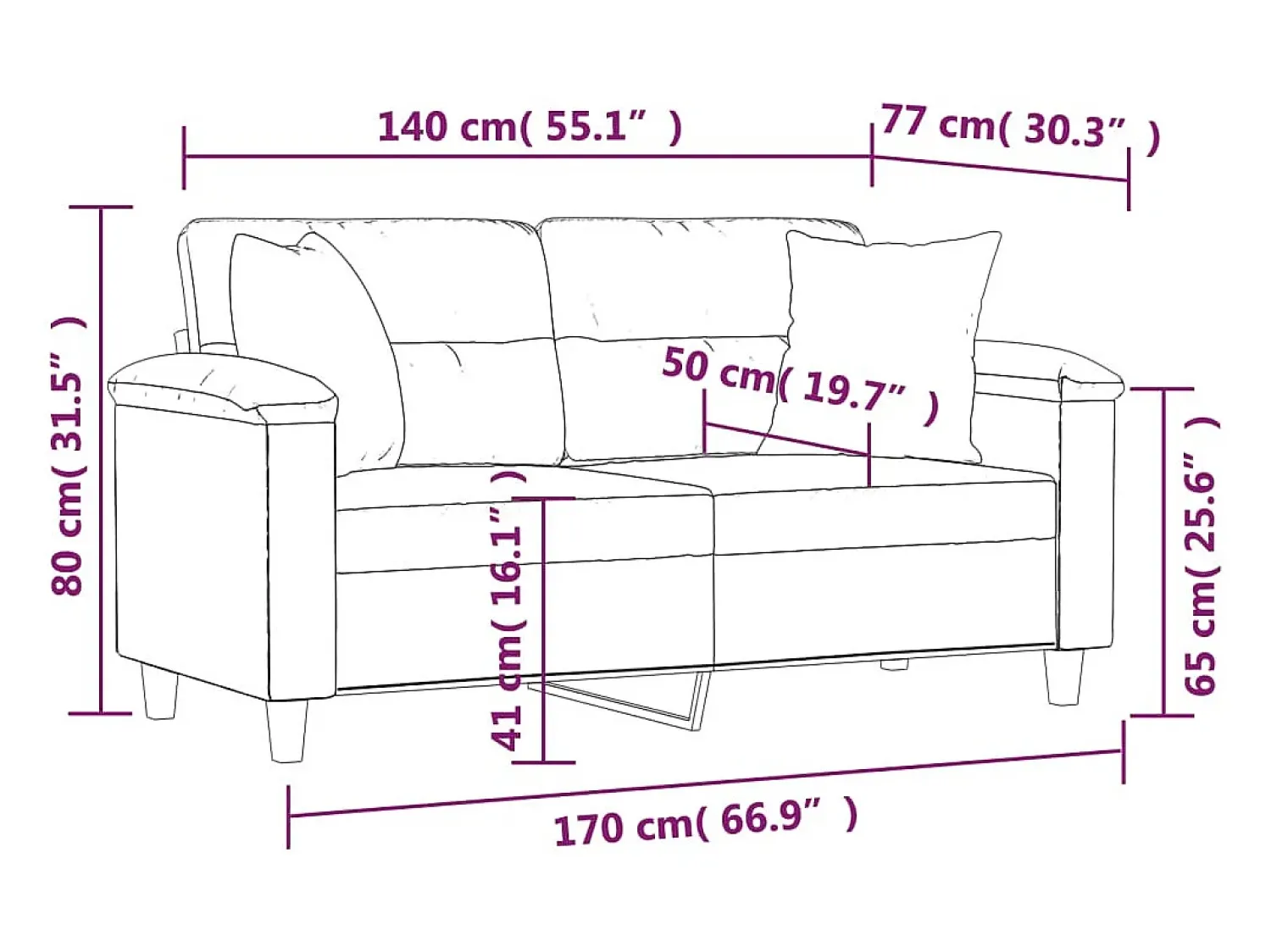 vidaxl Sofá 2 lugares + almofadas decoração 140 cm couro artif.^ Sofá