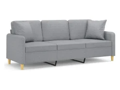 Sofá|vidaxl Sofá 3 lugares + almofadas decorativas 180cm tecido cinza-claro Cinzento