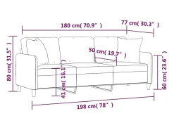 Sofá|vidaxl Sofá 3 lugares + almofadas decorativas 180cm tecido cinza-claro Cinzento