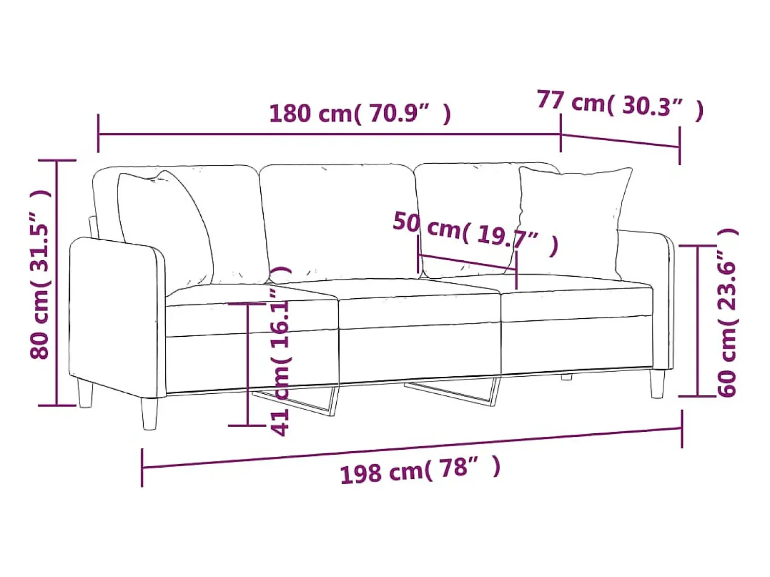 Sofá|vidaxl Sofá 3 lugares + almofadas decorativas 180cm tecido cinza-claro Cinzento