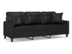 Sofá|vidaxl Sofá 3 lugares + almofadas decoração 180 cm couro artif. Preto
