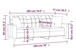 Sofá|vidaxl Sofá 3 lugares + almofadas decoração 180 cm couro artif. Preto