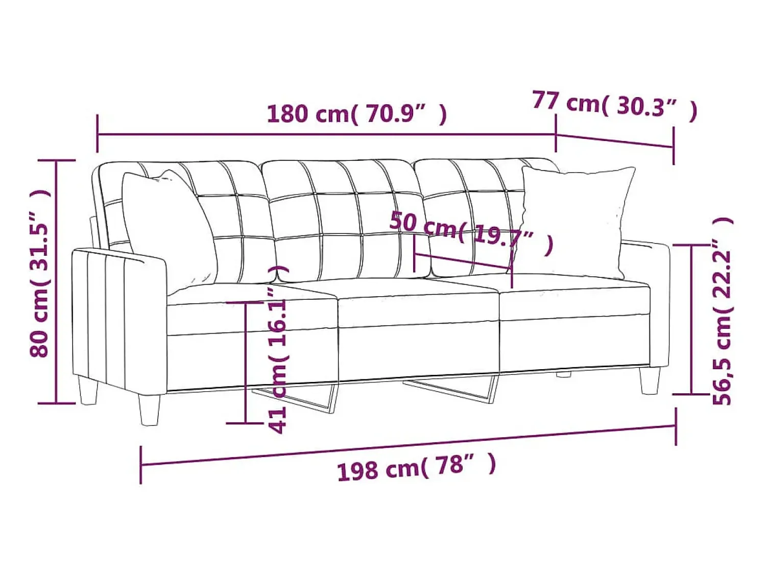 Sofá|vidaxl Sofá 3 lugares + almofadas decoração 180 cm couro artif. Preto