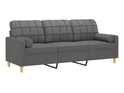 Sale Sofá 3 lugares + almofadas decoração 180 cm tecido cinza-escuro PT215362 Cinzento