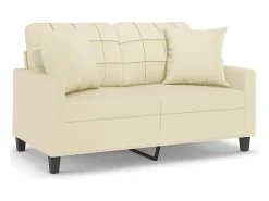 Sofá|vidaxl Sofá 2 lugares + almofadas decorativas 120cm couro artif. Creme