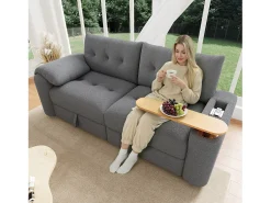 Sofá*ModernLuxe Sofá 3 lugares - con espaço de armazenamento - con apoio de cabeça e mesinha lateral integrada - cinza Cinzento