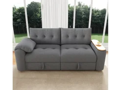 Sofá*ModernLuxe Sofá 3 lugares - con espaço de armazenamento - con apoio de cabeça e mesinha lateral integrada - cinza Cinzento