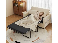 ModernLuxe Sofá 2 lugares - con porta USB - con mesinha auxiliar dobrável - con 2 almofadas - veludo canelado -^ Sofá