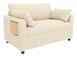 ModernLuxe Sofá 2 lugares - con porta USB - con mesinha auxiliar dobrável - con 2 almofadas - veludo canelado -^ Sofá