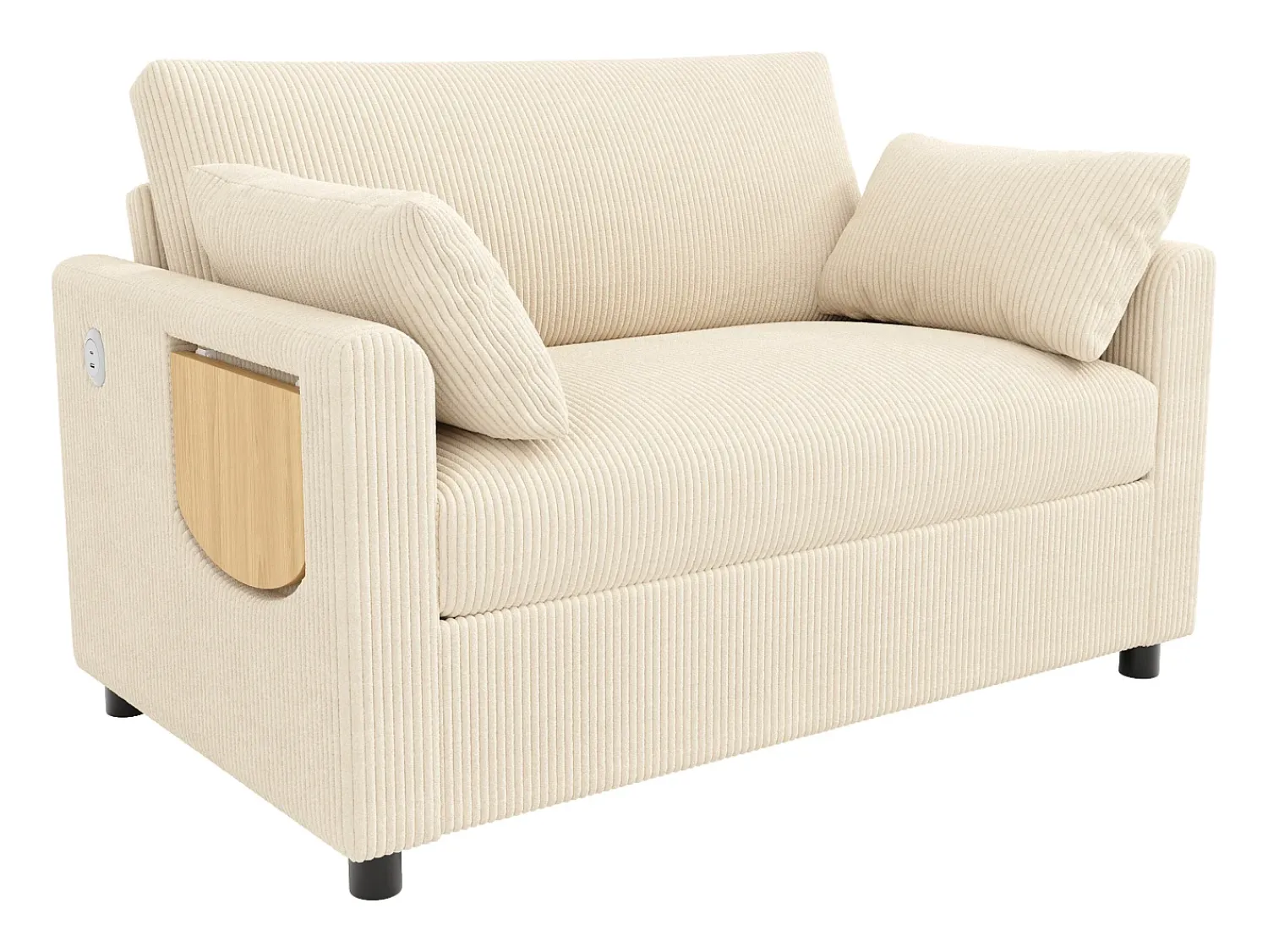 ModernLuxe Sofá 2 lugares - con porta USB - con mesinha auxiliar dobrável - con 2 almofadas - veludo canelado -^ Sofá