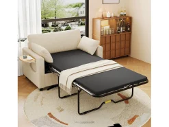 ModernLuxe Sofá 2 lugares - con porta USB - con mesinha auxiliar dobrável - con 2 almofadas - veludo canelado -^ Sofá