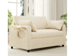 ModernLuxe Sofá 2 lugares - con porta USB - con mesinha auxiliar dobrável - con 2 almofadas - veludo canelado -^ Sofá