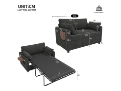 ModernLuxe Sofá 2 lugares - con porta USB - con mesinha auxiliar dobrável - con 2 almofadas - veludo canelado - cinza^ Sofá
