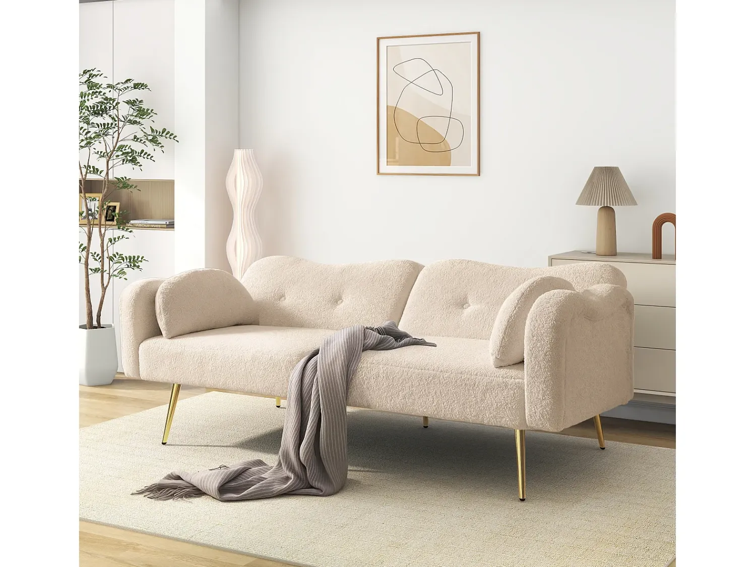 Sofá|ModernLuxe Sofá 2 lugares - Encosto ajustável - Pés de metal banhado a ouro - Bege