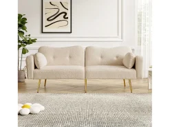 Sofá|ModernLuxe Sofá 2 lugares - Encosto ajustável - Pés de metal banhado a ouro - Bege