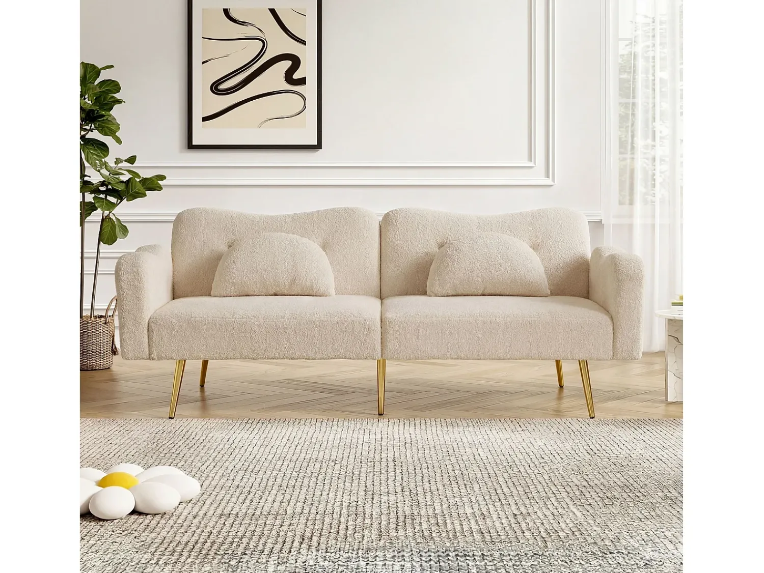 Sofá|ModernLuxe Sofá 2 lugares - Encosto ajustável - Pés de metal banhado a ouro - Bege