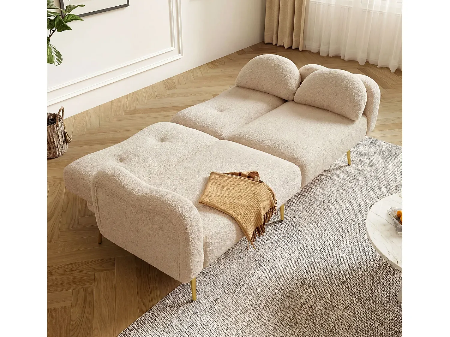 Sofá|ModernLuxe Sofá 2 lugares - Encosto ajustável - Pés de metal banhado a ouro - Bege