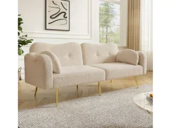 Sofá|ModernLuxe Sofá 2 lugares - Encosto ajustável - Pés de metal banhado a ouro - Bege